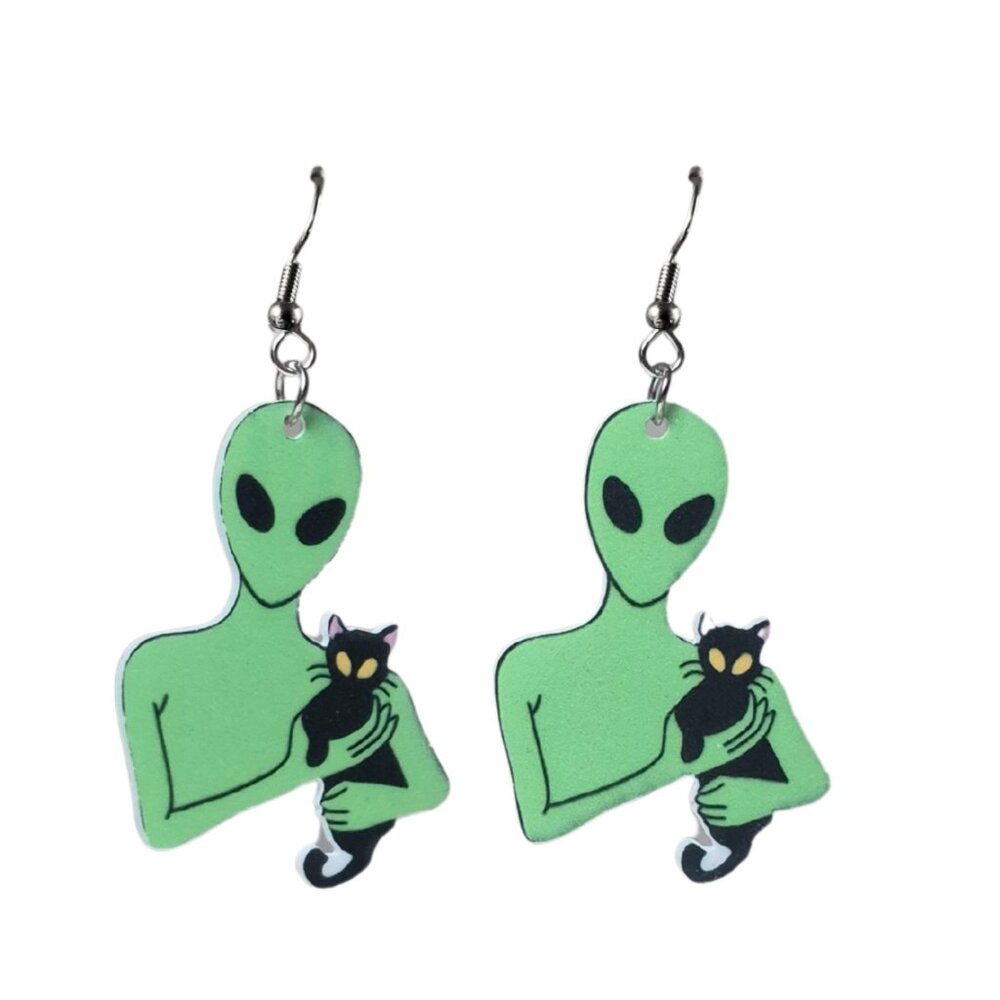Alien and the Black Cat Earring Set - Picture 3 of 7